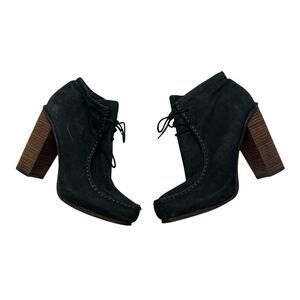 Dolce Vita Jada Black Gray Leather Lace Up High Heel Boots 9.5